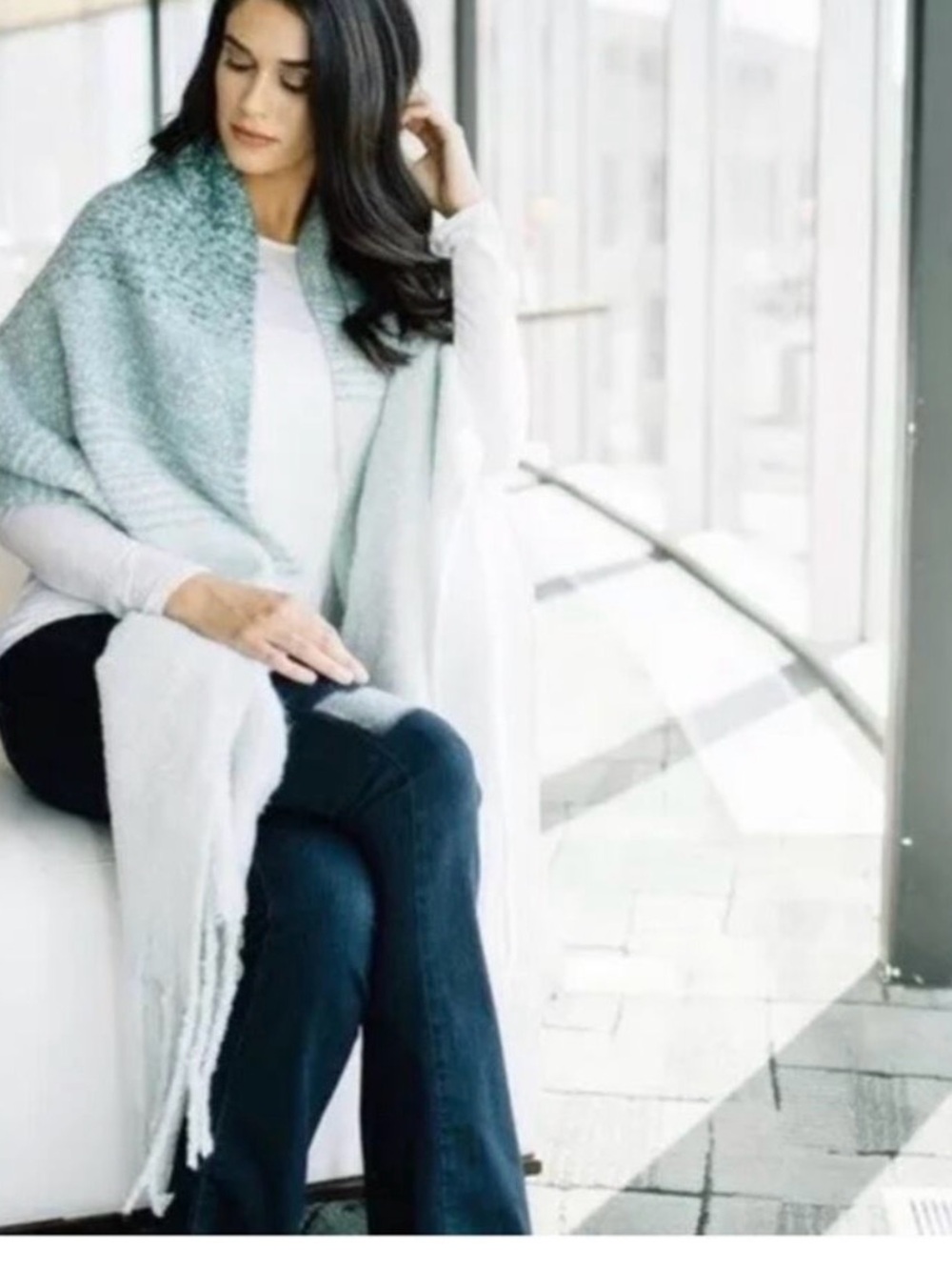 Mer Sea teal turquoise Sea Blue Ombre fade long blanket scarf 🧣 By the Ocean